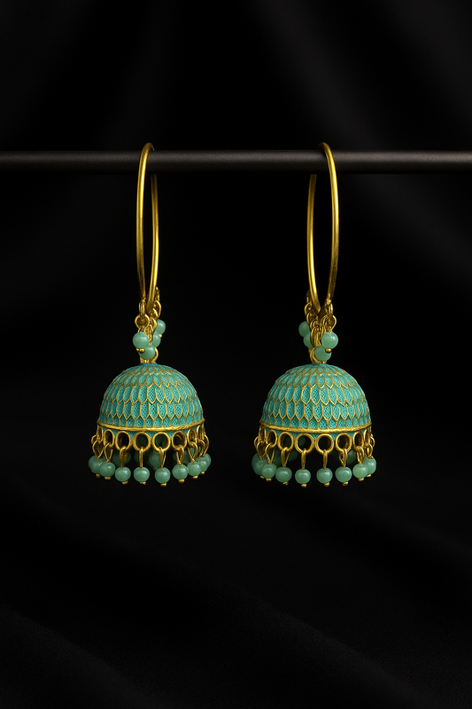Elegant Gold-Plated Hoop Jhumka Earrings with Beads – Traditional Ethnic Design