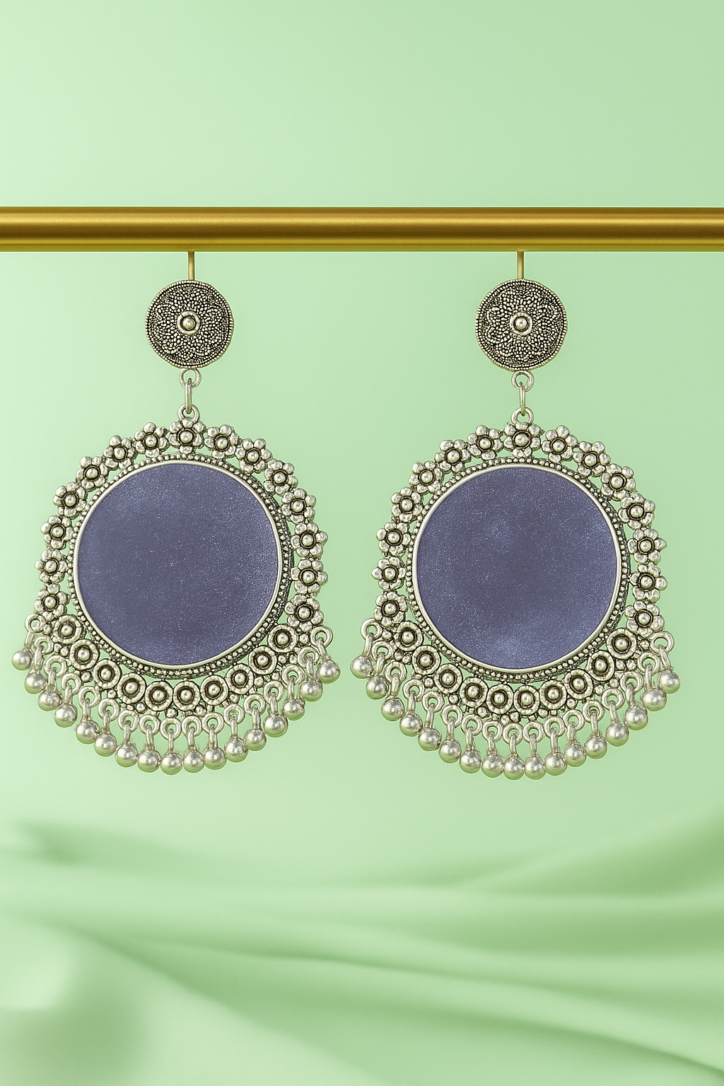 Resin Jewellery & Silver Filigree Earrings with Blue Center