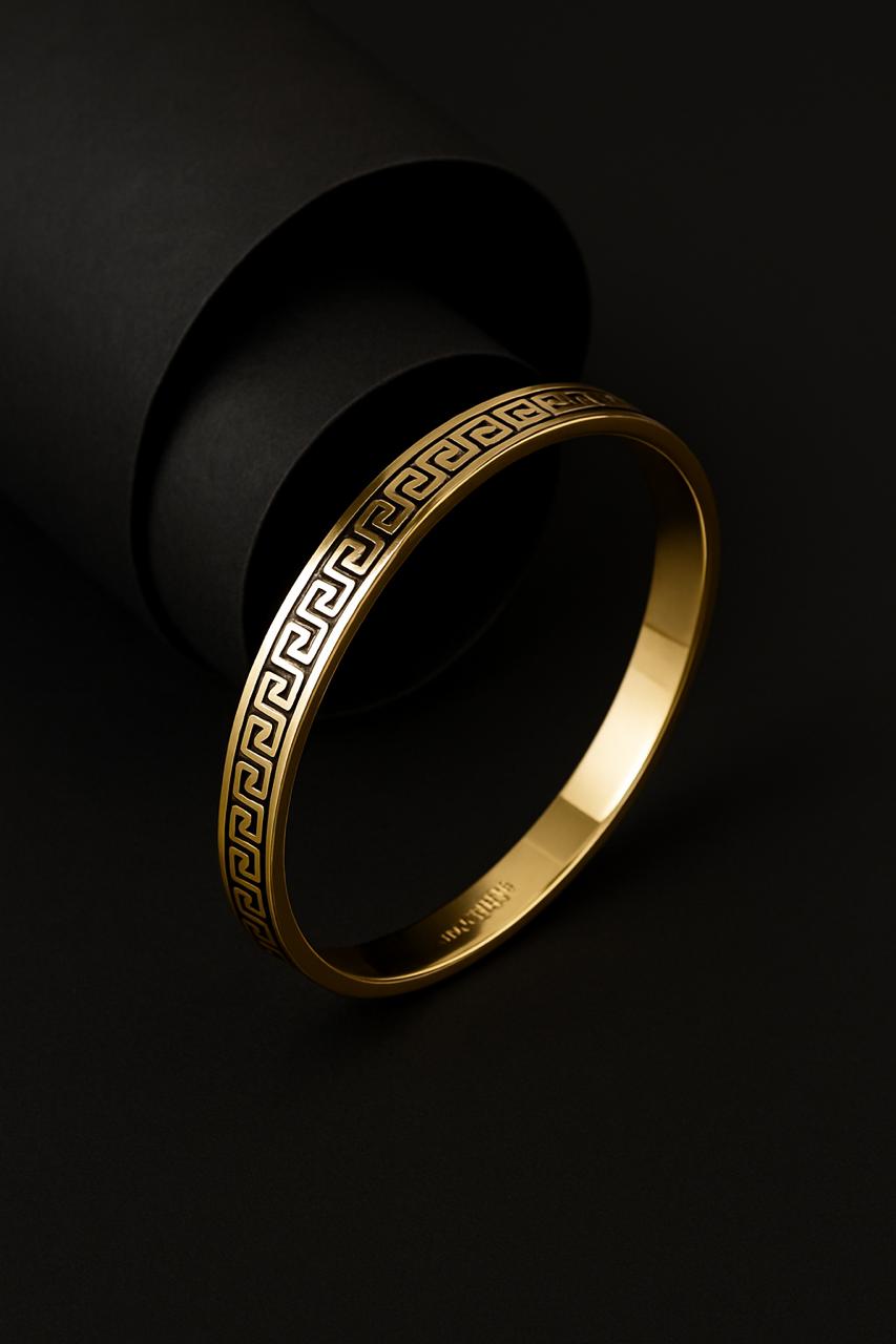 Luxury Inspired Style Stainless Steel Bracelet – Yellow Gold with Black Pattern