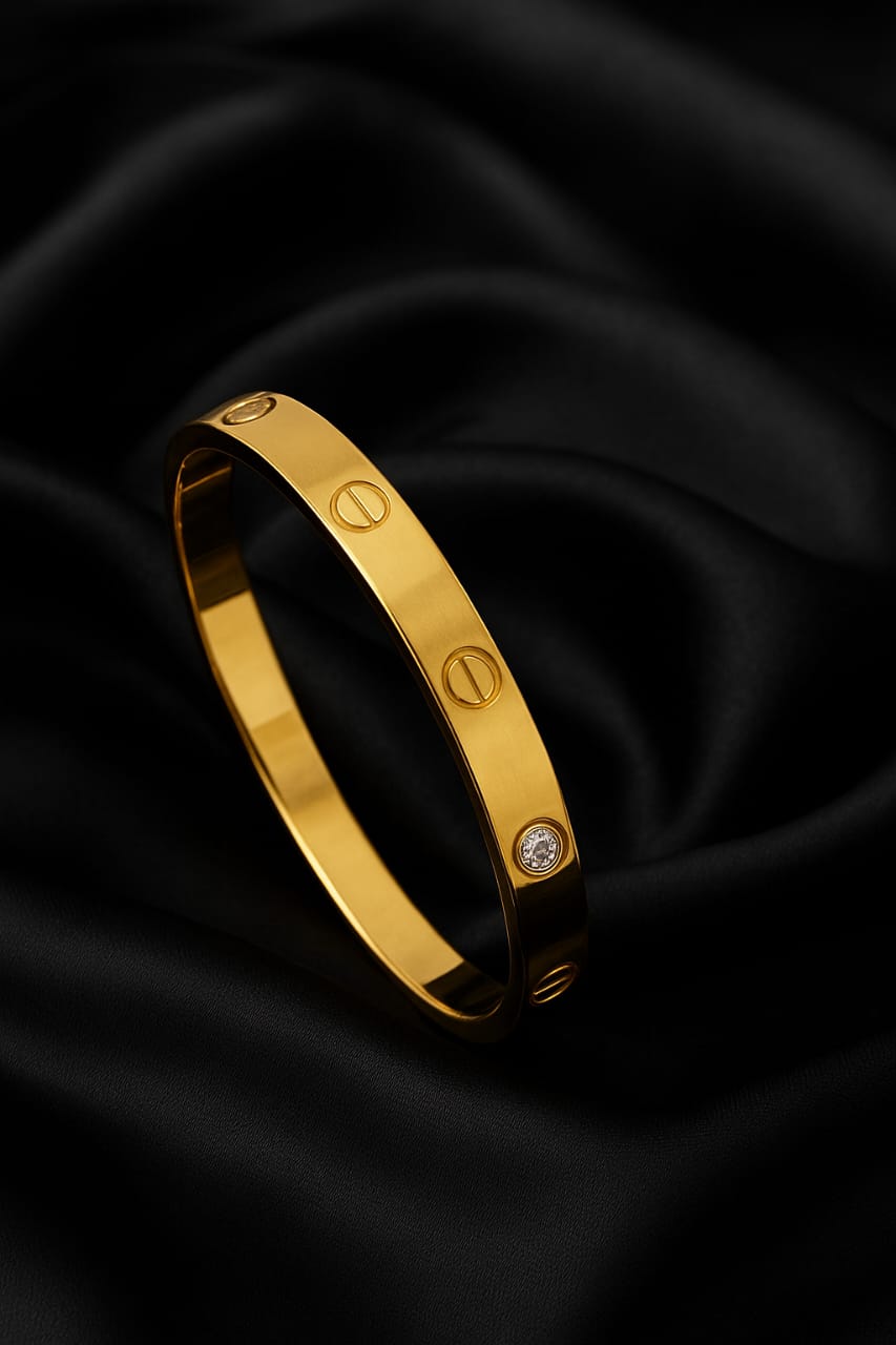 Luxury Inspired LOVE Style Stainless Steel Bracelet – Yellow Gold with Diamonds