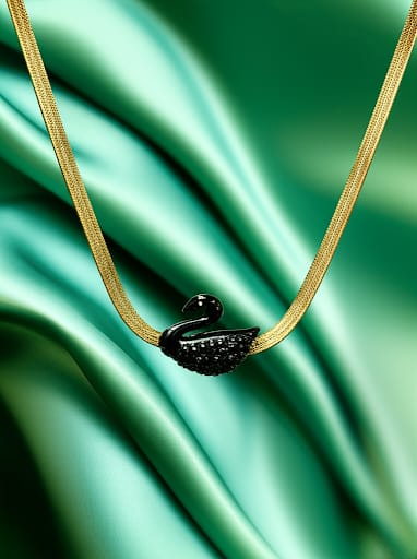 Single Black Swan Stainless Steel Necklace – Gold (Elegant & Timeless Design)