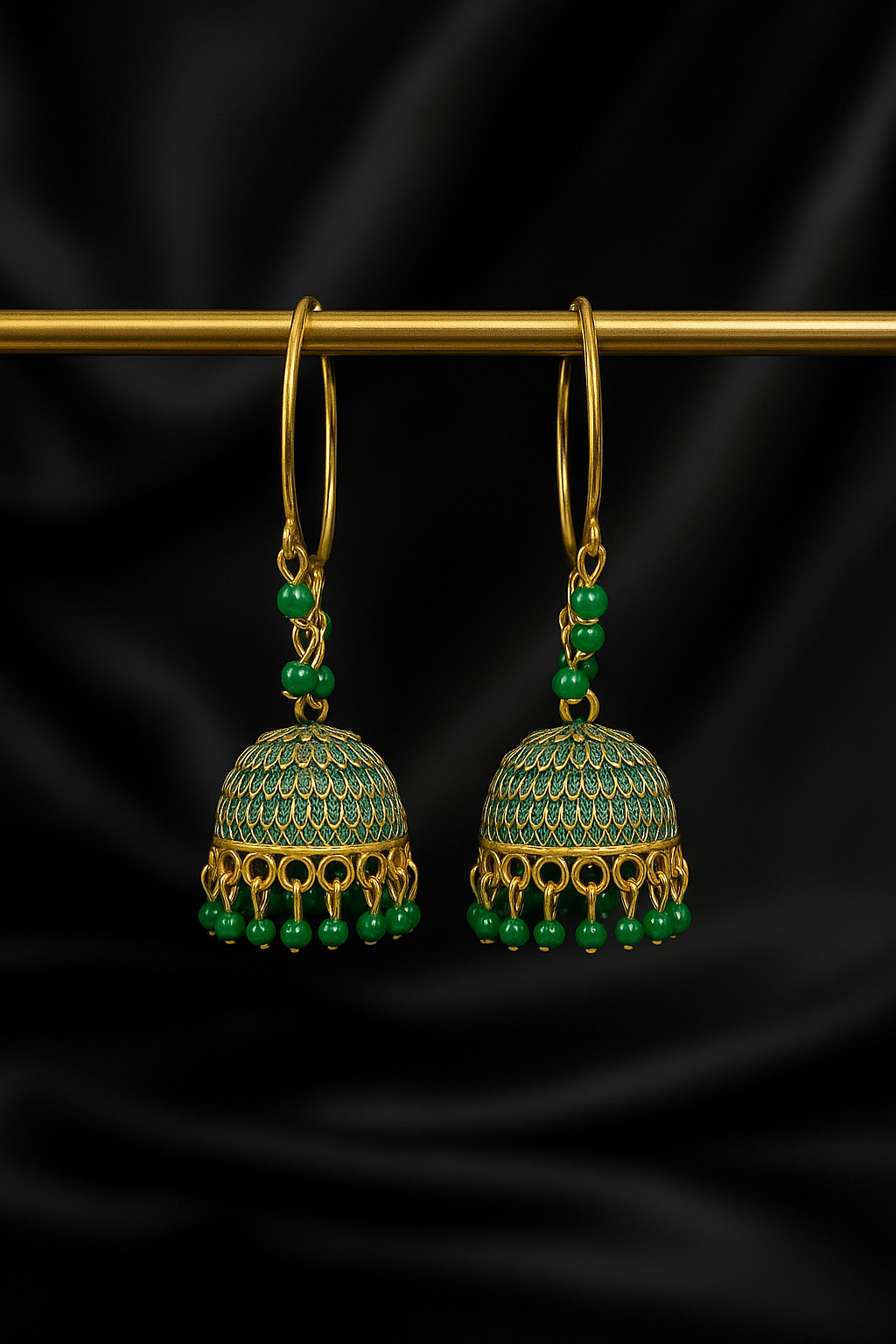 Elegant Gold-Plated Hoop Jhumka Earrings with Beads – Traditional Ethnic Design