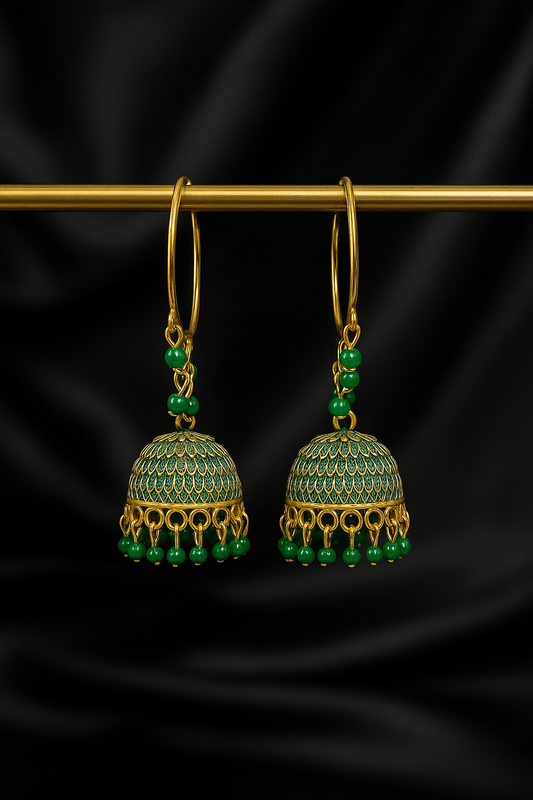 Elegant Gold-Plated Hoop Jhumka Earrings with Beads – Traditional Ethnic Design
