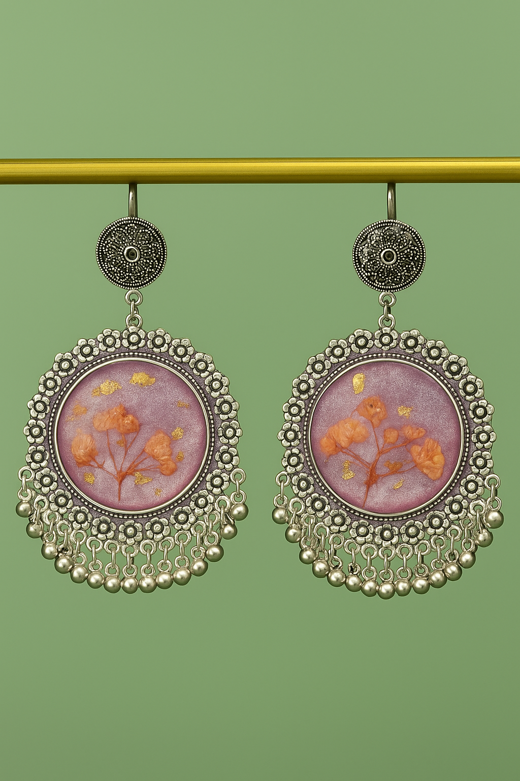 Resin Jhumka With Pink Center