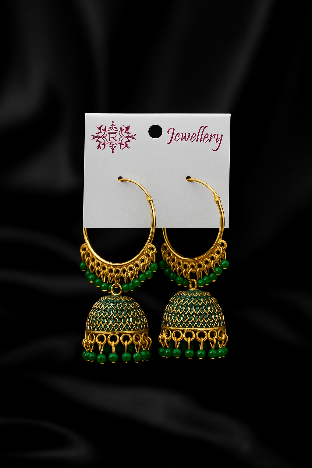 Elegant Gold-Plated Hoop Jhumka Earrings with Beads – Traditional Ethnic Design