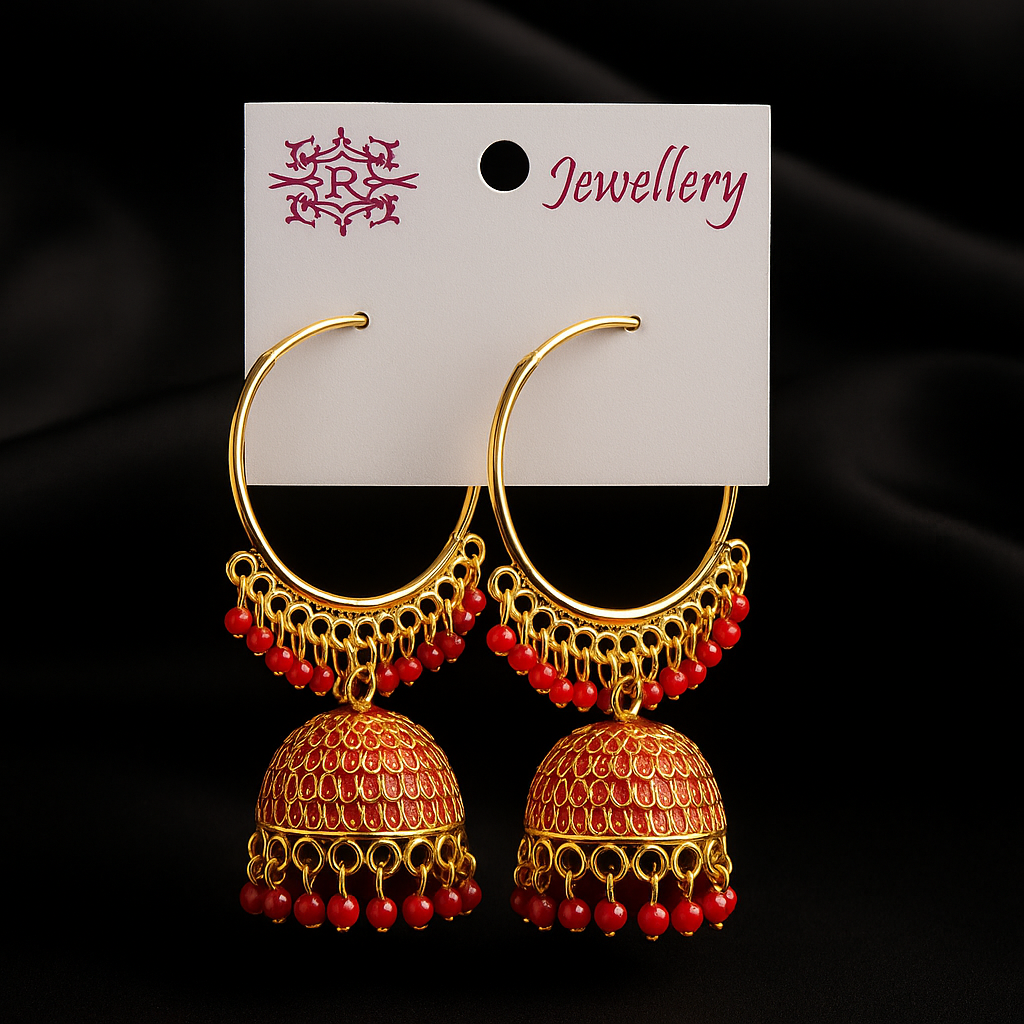 Elegant Gold-Plated Hoop Jhumka Earrings with Beads – Traditional Ethnic Design