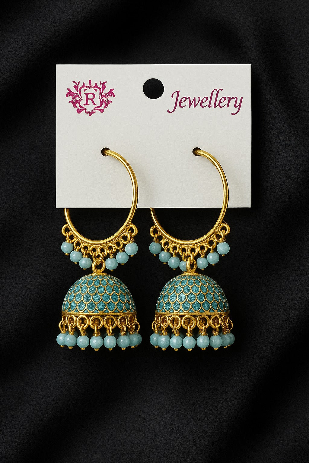 Elegant Gold-Plated Hoop Jhumka Earrings with Beads – Traditional Ethnic Design