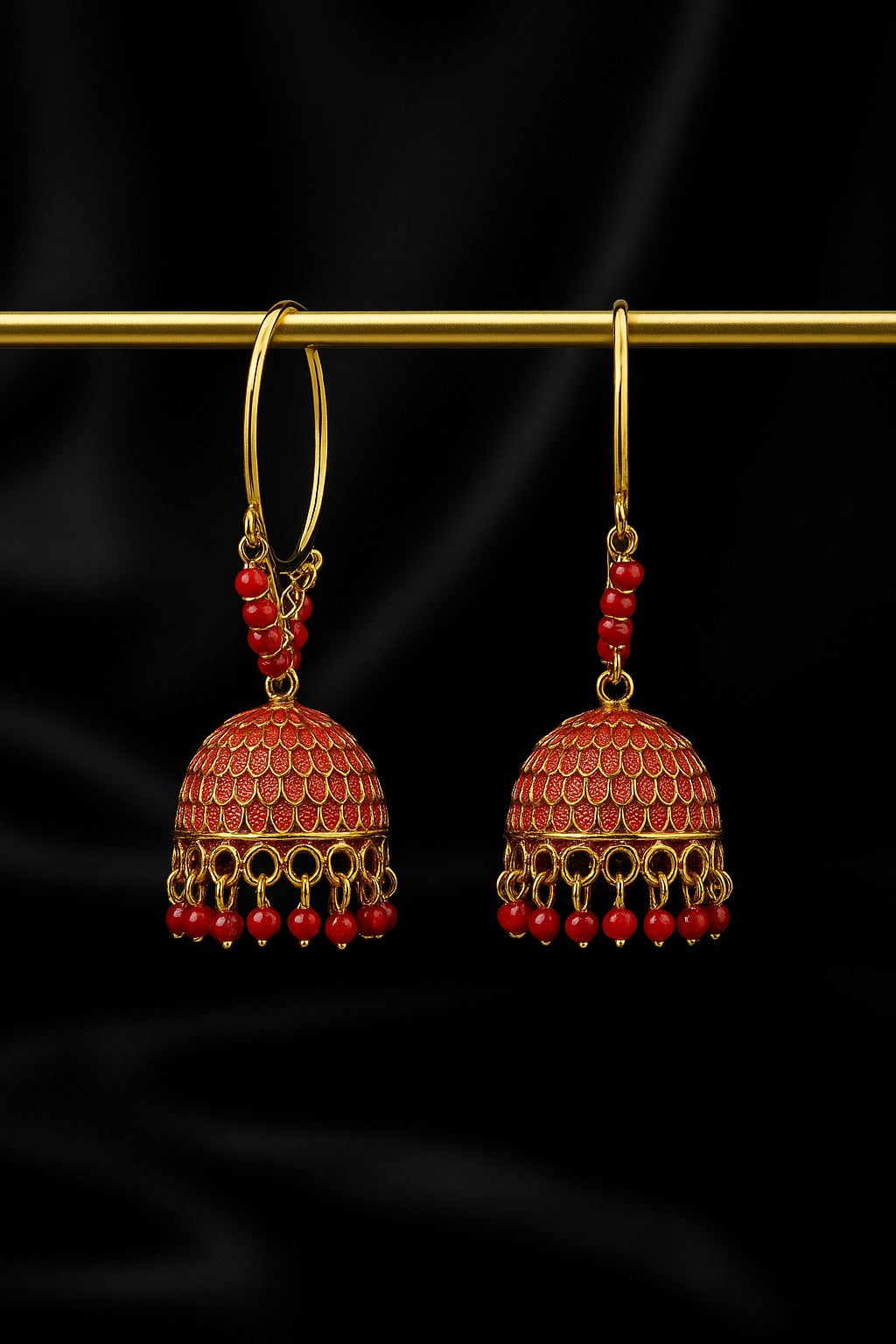 Elegant Gold-Plated Hoop Jhumka Earrings with Beads – Traditional Ethnic Design