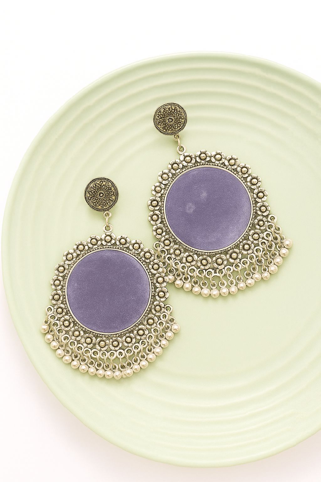 Resin Jewellery & Silver Filigree Earrings with Blue Center