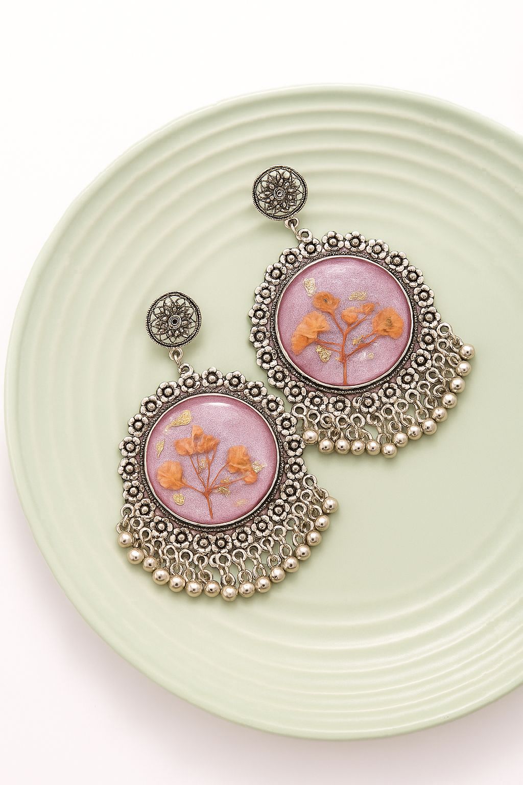 Resin Jhumka With Pink Center
