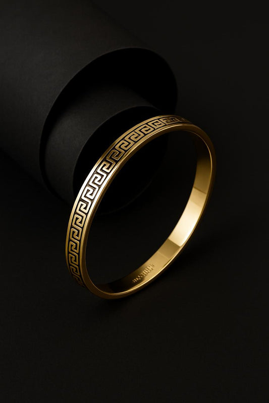 Luxury Inspired Style Stainless Steel Bracelet – Yellow Gold with Black Pattern