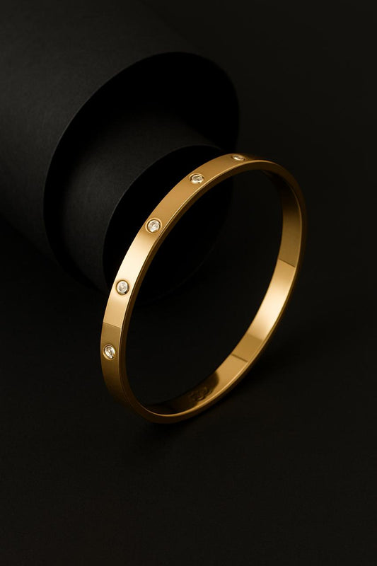 Luxury Inspired LOVE Style Stainless Steel Bracelet – Yellow Gold with Diamonds