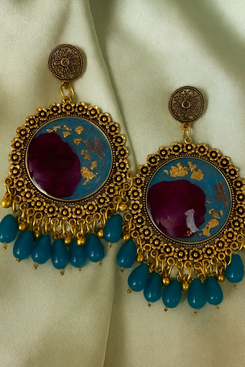 Resin Jhumka with Rose Petals