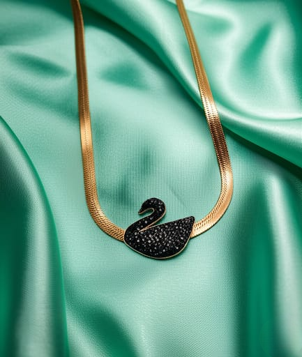 Single Black Swan Stainless Steel Necklace – Gold (Elegant & Timeless Design)
